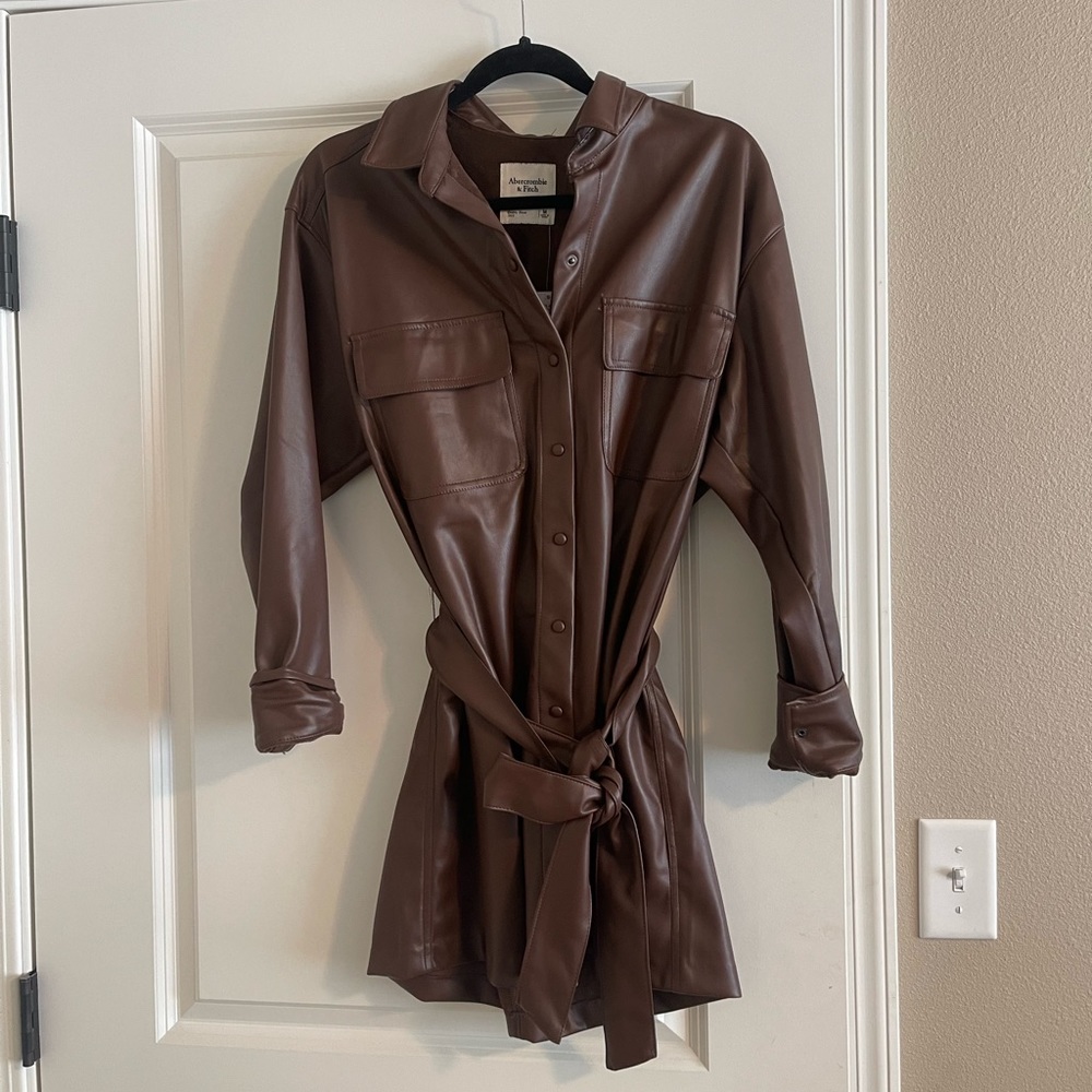 NWT - Abercrombie Vegan Leather Mini Shirt Dress - Size M